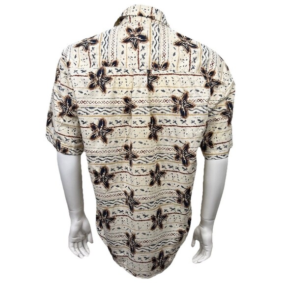 Vintage Hawaiian Shirt Crossings Large Tropical Floral Camp Beige 100% Cotton - Picture 2 of 4